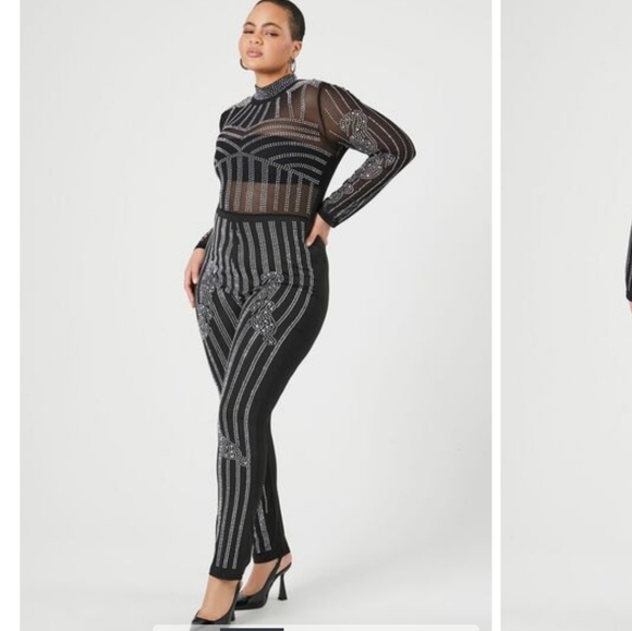 🍁🍂NWT FOREVER 21 3X Rhinestone Mesh Jumpsuit - Picture 4 of 8
